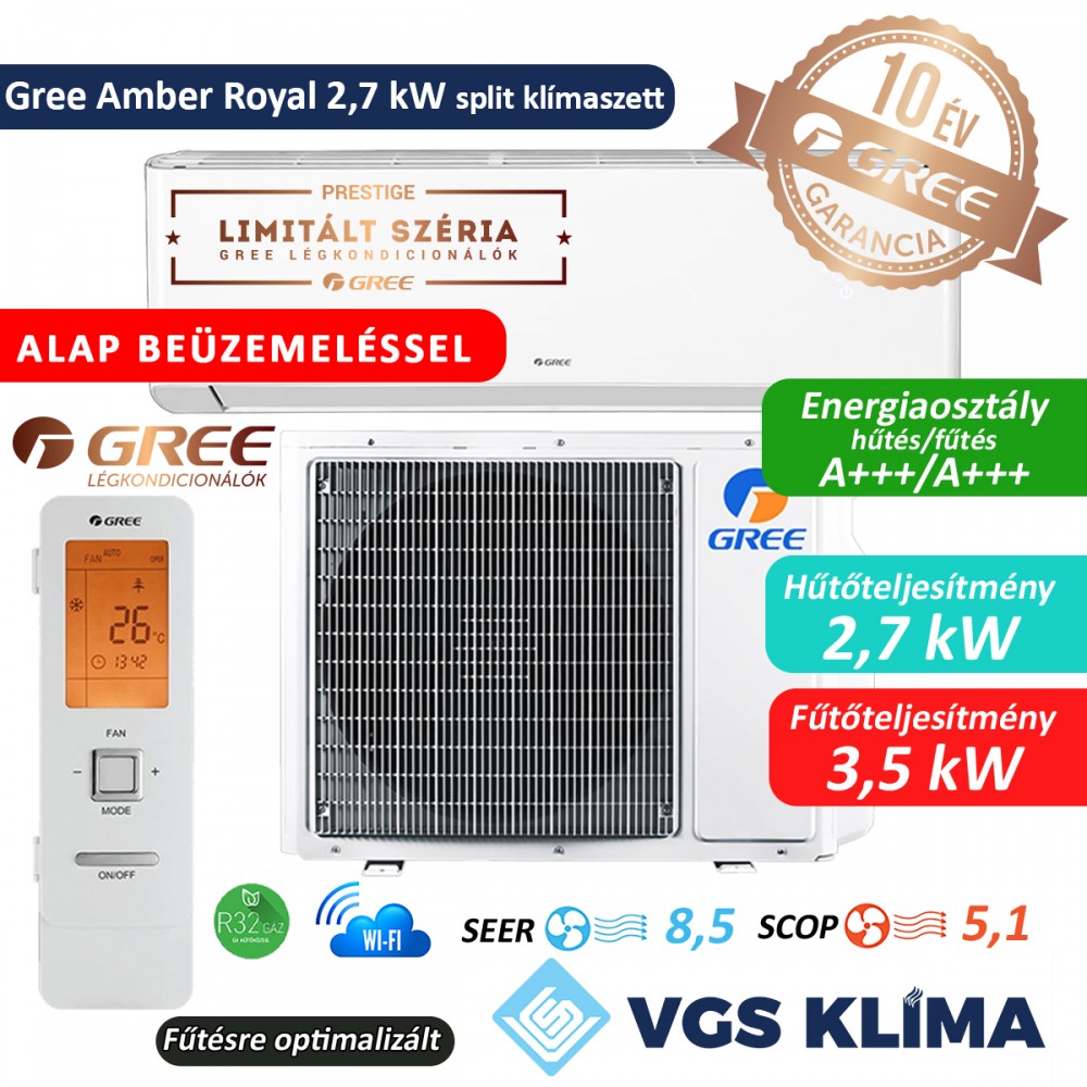 Gree Amber Royal 2,7 kW split klímaszett szereléssel együtt