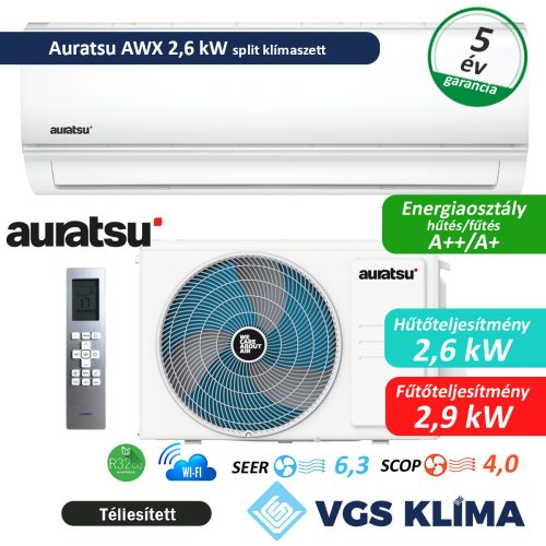 Auratsu AWX 2,6 kW inverteres split klímaszett AWX-09KTHO/AWX-09KTHI