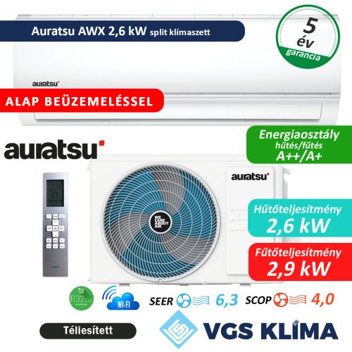 Auratsu AWX 2,6 kW split klímaszett szereléssel együtt