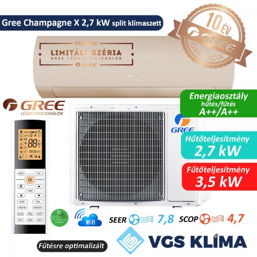 Gree Champagne X 2,7 kW inverteres split klímaszett GWH09ACC-S6DBA1A-Champagne