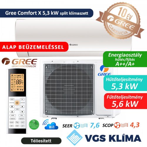 Gree ComfortX 5,3 kW split klímaszett szereléssel együtt