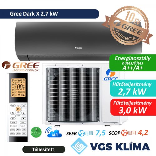 Gree Dark X 2,7 kW inverteres split klímaszett GWH09ACC-K6DNA1F