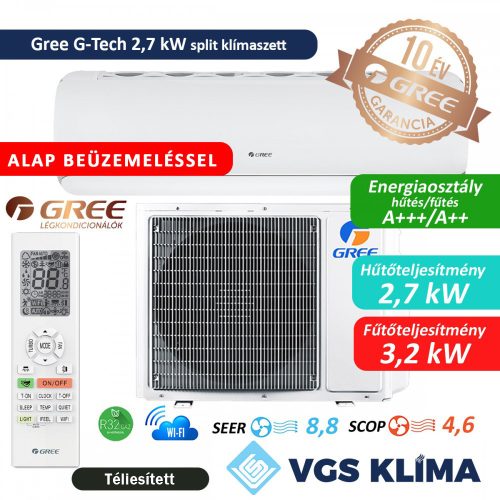 Gree G-Tech 2,7 kW split klímaszett szereléssel együtt 