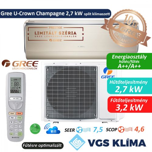 Gree U-Crown Champagne 2,7 kW inverteres split klímaszett GWH09UB-K6DNA4A-Champagne