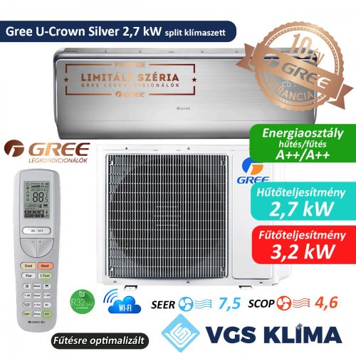 Gree U-Crown Silver 2,7 kW inverteres split klímaszett  GWH09UB-K6DNA4A-Silver