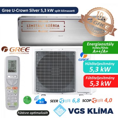   Gree U-Crown Silver 5,3 kW inverteres split klímaszett GWH18UC-K6DNA4A-Silver