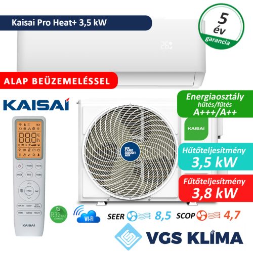 Kaisai Pro Heat+ 3,5 kW inverteres split klímaszett szereléssel együtt