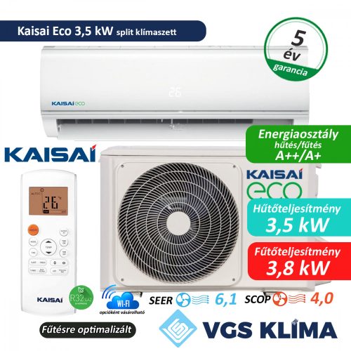 Kaisai Eco 3,5 kW inverteres split klímaszett KEX-12HRD1