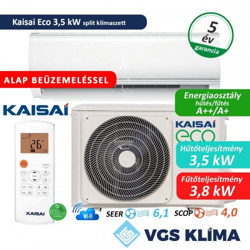 Kaisai Eco inverteres 3,5 kW split klímaszett szereléssel