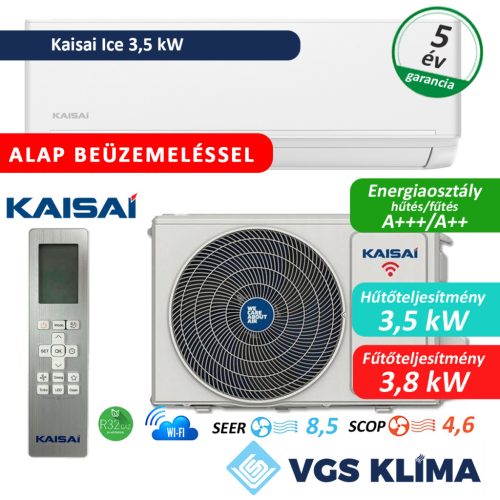 Kaisai Ice 3,5 kW inverteres split klímaszett szereléssel együtt (fehér)