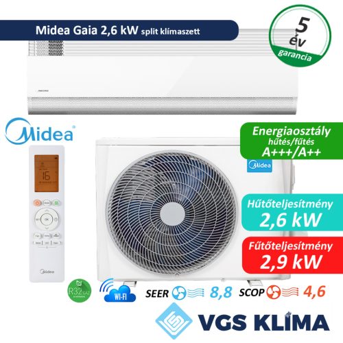 Midea Gaia 2,6 kW split klímaszett MGA-09-SP
