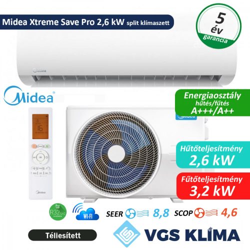 Midea Xtreme Save Pro 2,6 kW split klímaszett MGP2X-09-SP