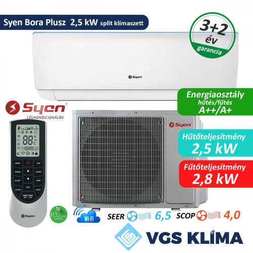 Syen Bora Plusz 2,5 kW inverteres split klímaszett SOH09BO-E32DA4A 