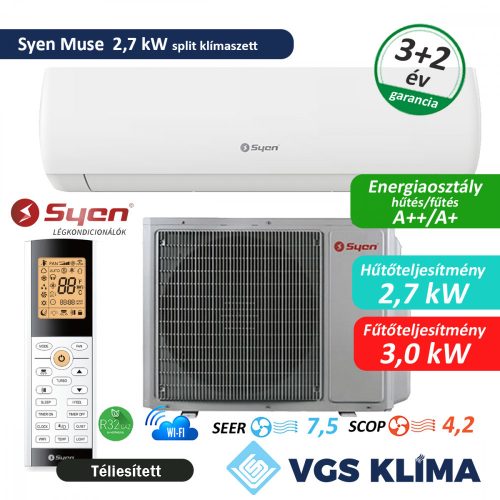 Syen Muse 2,7 kW inverteres split klímaszett SOH09MU-E32DA1A 