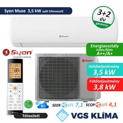 Syen Muse 3,5 kW inverteres split klímaszett SOH12MU-E32DA1D