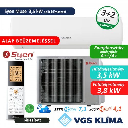 Syen Muse 3,5 kW split klímaszett szereléssel együtt