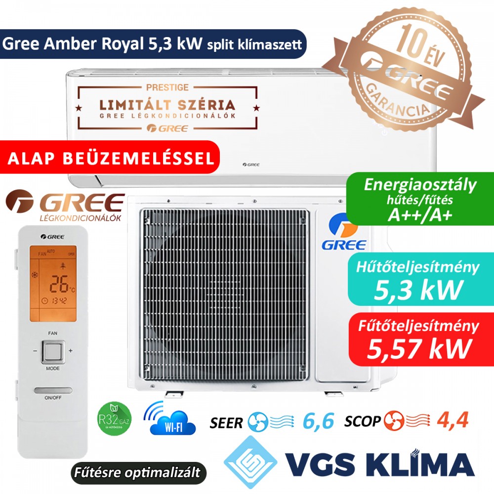 Gree Amber Royal 5,3 kW split klímaszett szereléssel együtt