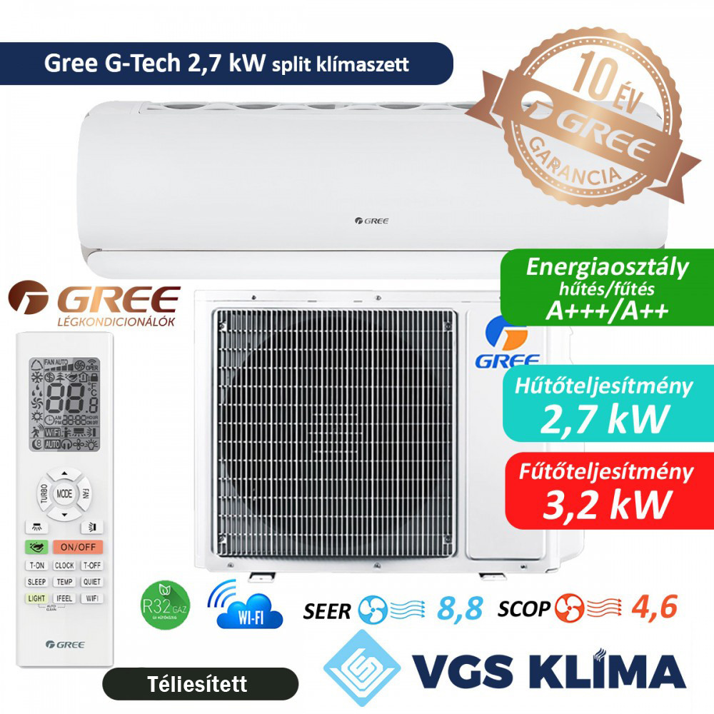 Gree G-Tech 2,7 kW inverteres split klímaszett GWH09AEC-K6DNA1A 